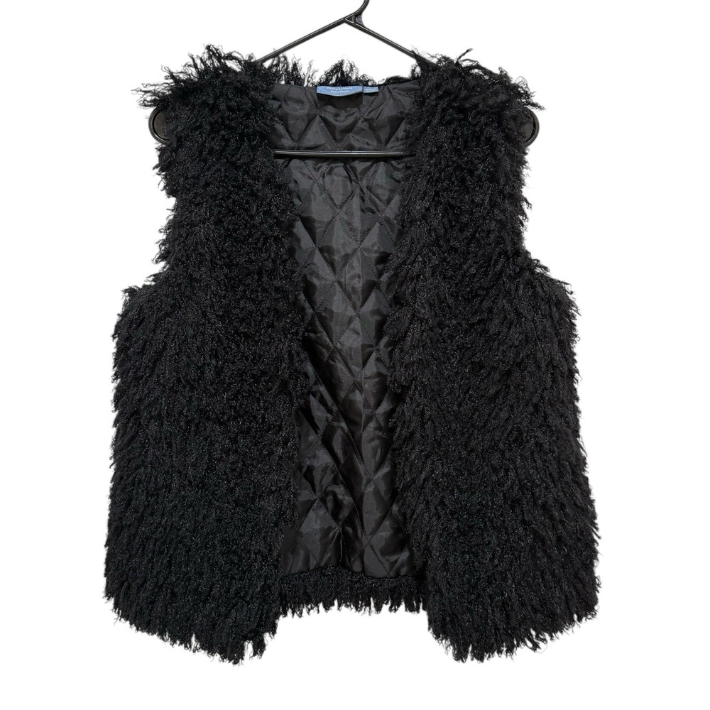 Black Faux Fur Vest Witchy Boho Whimsigoth Halloween Quilted Womens S /M